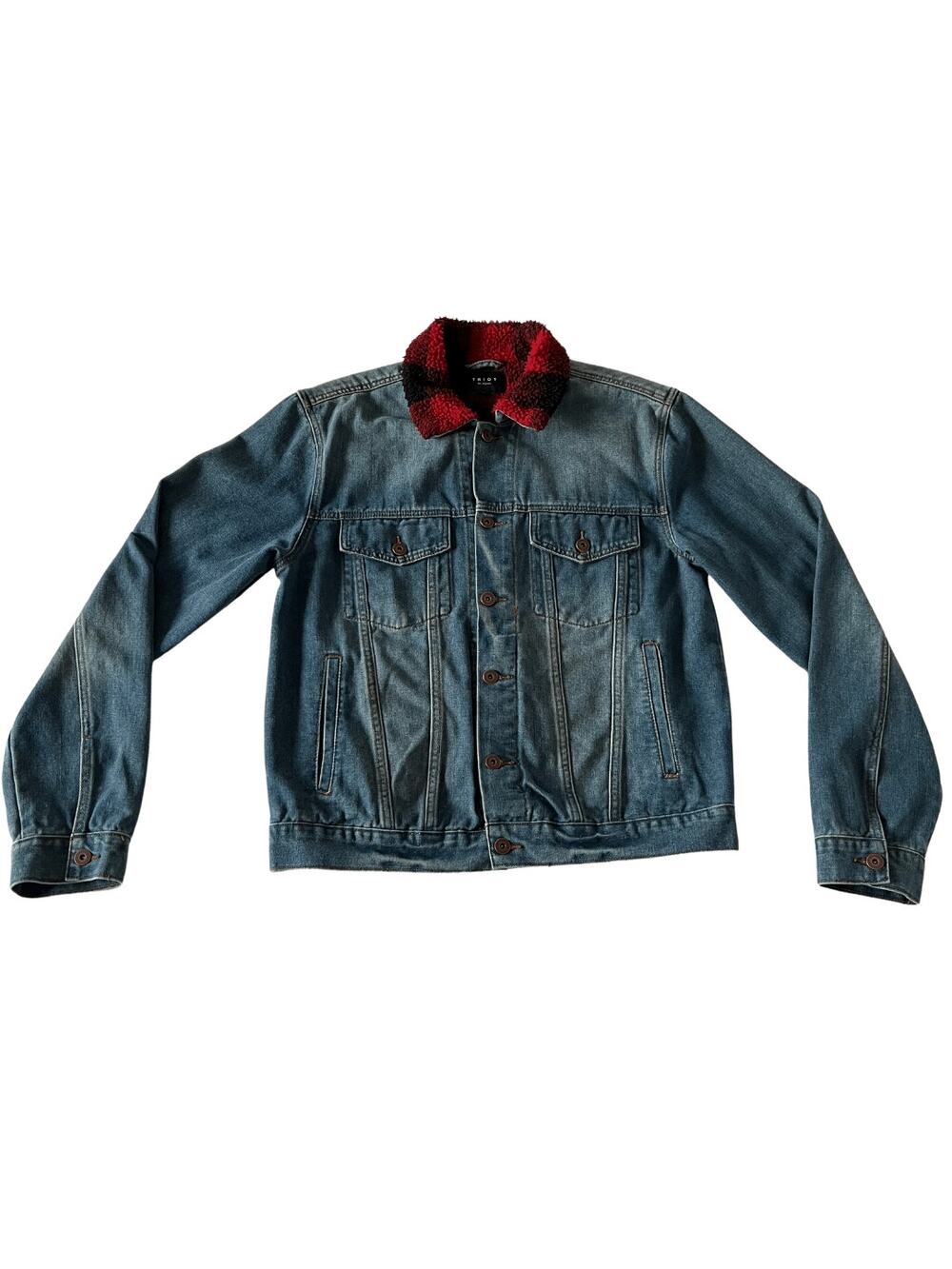Triot Los Angeles Men's Check Sherpa Collar Denim Jacket Size Large Hipster